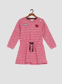 Long Sleeve Crew Neck Melange Embroide Dress Jester Red