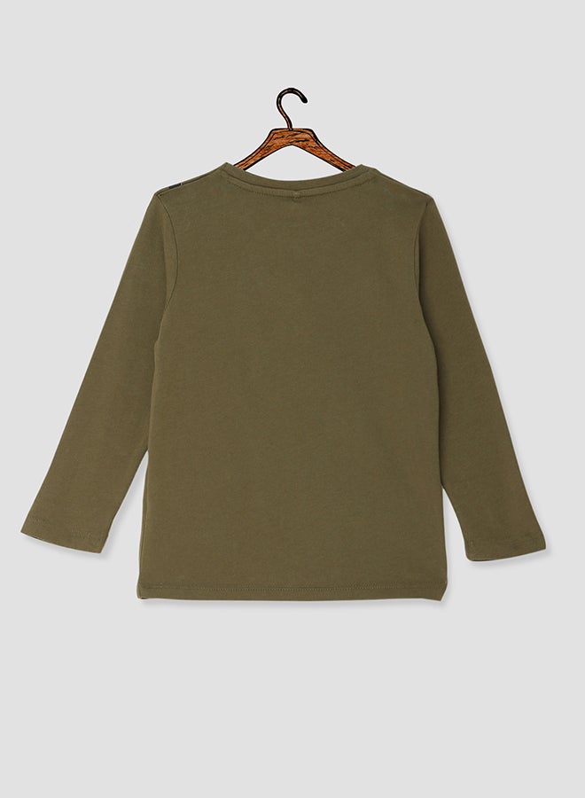 NAME IT Kids Long Sleeve Rock T-Shirt Burnt Olive - Image 2