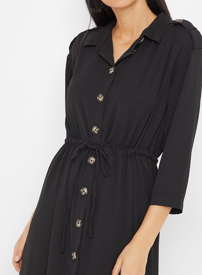 VERO MODA Collared Neck Midi Dress Black - Image 4