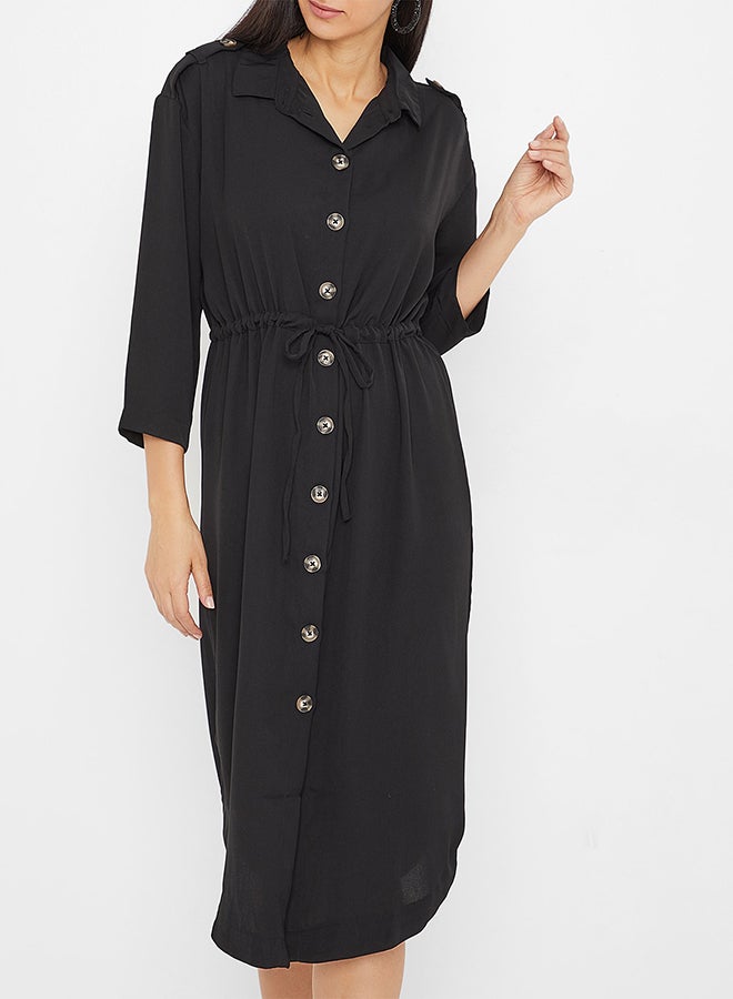 VERO MODA Collared Neck Midi Dress Black - Image 1