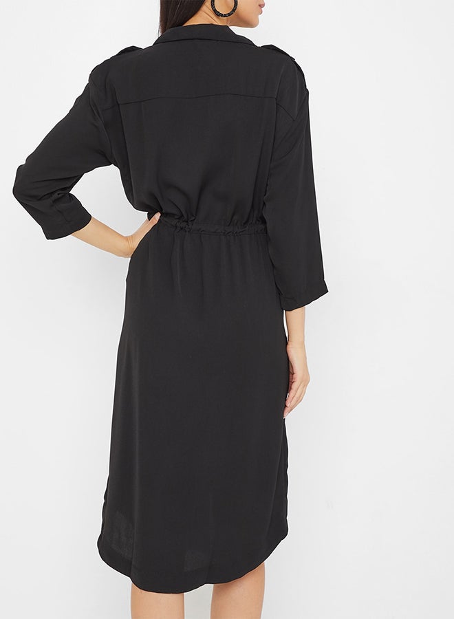 VERO MODA Collared Neck Midi Dress Black - Image 2