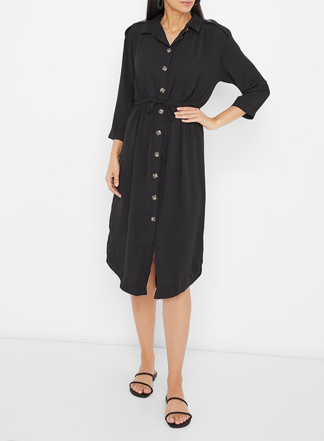 VERO MODA Collared Neck Midi Dress Black - Image 3
