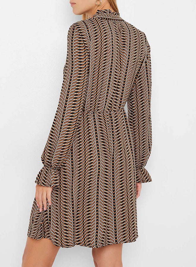 فيرو مودا فستان قصير برقبة عالية أسود/بني - Image 2