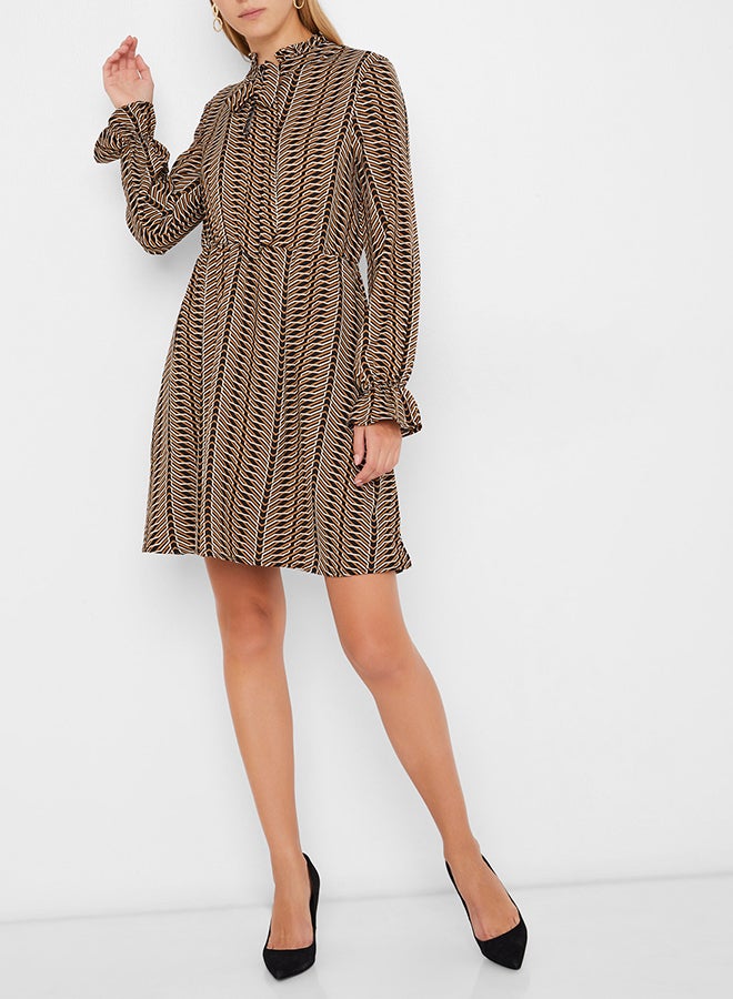 فيرو مودا فستان قصير برقبة عالية أسود/بني - Image 3