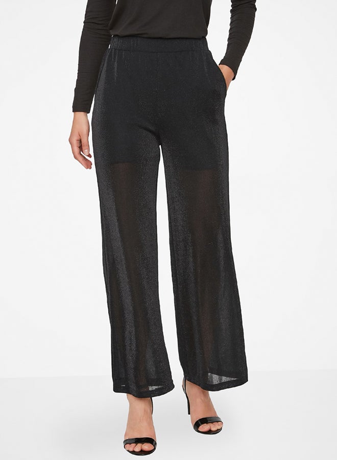 فيرو مودا بنطال بخصر عالي ونمط لامع أسود - Image 1