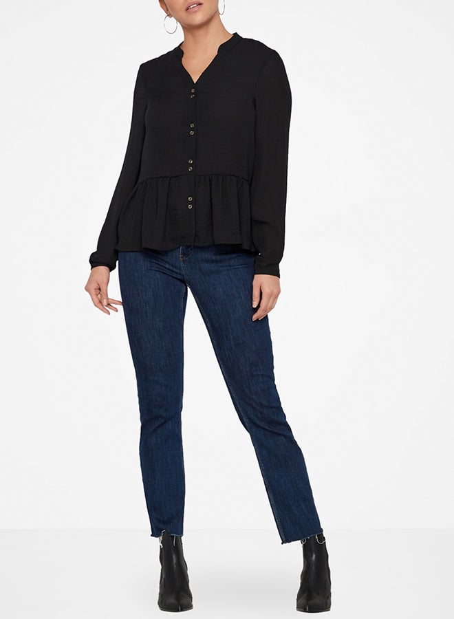 VERO MODA Karoline Peplum Hem Blouse Black - Image 3