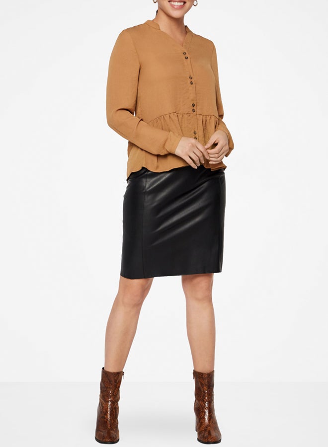 VERO MODA - Karoline Peplum Hem Blouse Tobacco Brown - Image 1