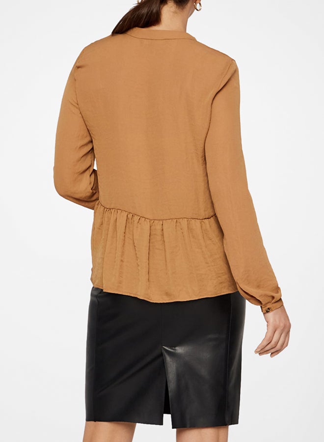 VERO MODA - Karoline Peplum Hem Blouse Tobacco Brown - Image 1