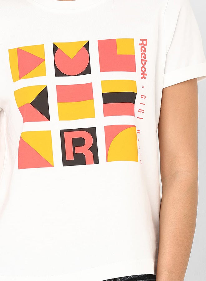 Reebok Gigi T-Shirt White/Yellow/Pink  - Image 4