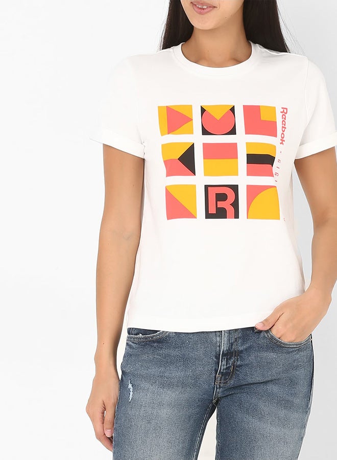 Reebok Gigi T-Shirt White/Yellow/Pink  - Image 1