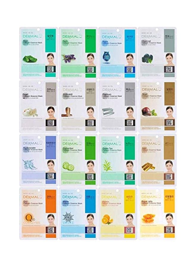ديرمال مجموعة ماسكات بتغطية كاملة للوجه بخلاصة الكولاجين مكونة من 16 قطعة - Image 1
