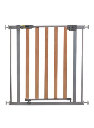 Safety Gate For Doors And Stairs Woodlock Safe Gate, 75 - 80 Cm, Pressure Fit, No Drilling Needed, Extendable With Separate Extensions Metal - Silver And Brown - v1571740770/N30655062A_1