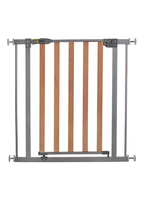 Safety Gate For Doors And Stairs Woodlock Safe Gate, 75 - 80 Cm, Pressure Fit, No Drilling Needed, Extendable With Separate Extensions Metal - Silver And Brown