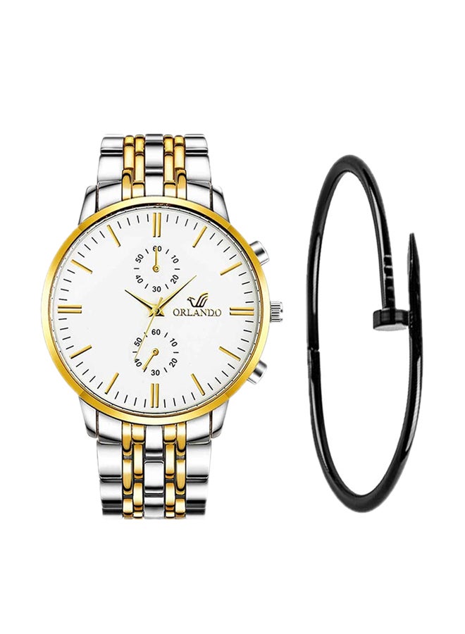 ساعة يد بعقارب مع سوار من ستانلس ستيل طراز NNSB03707191 men