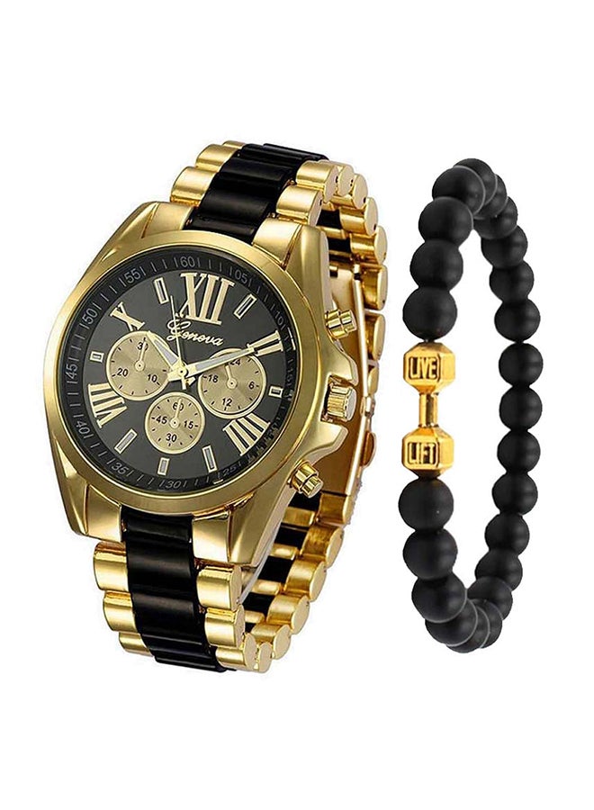 جنيفا ساعة يد بعقارب وسوار من الستانلس ستيل طراز NNSB03708670 مع سوار men