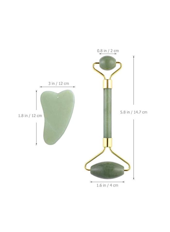 Gnker - Jade Roller With Gua Sha Scraping Massager Set Green/Gold - Image 1