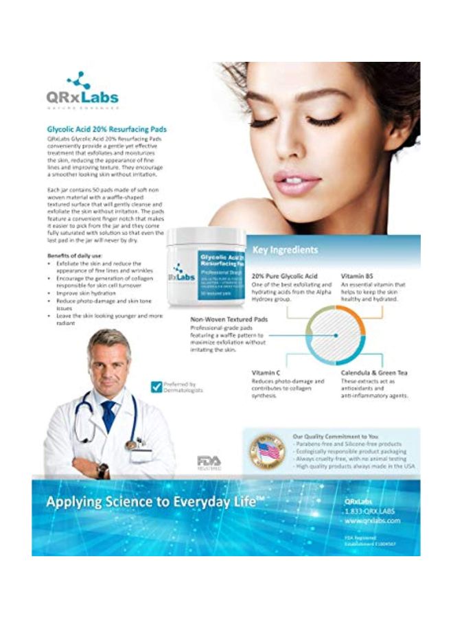 QRxLabs - Glycolic Acid Resurfacing Pads White - Image 1