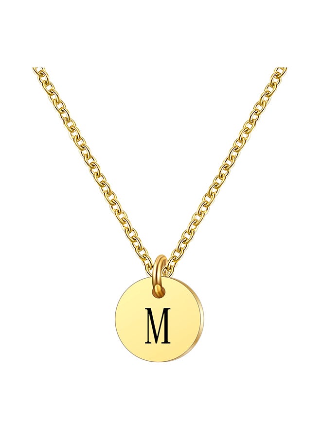 Gold Plated M Letter Engraved Shaped Pendant Necklace