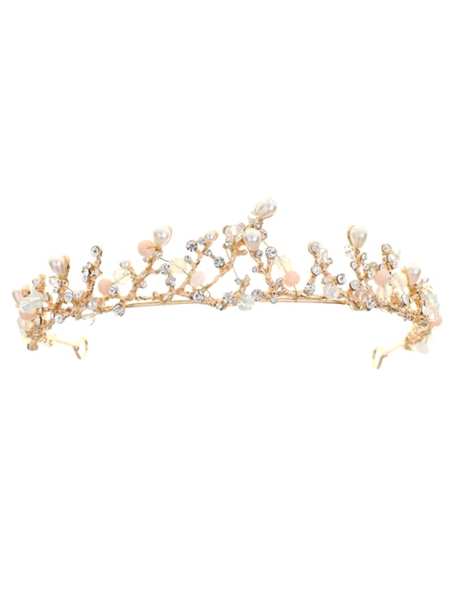 طوق شعر على شكل تاج مرصع باللؤلؤ الصناعي ذهبي One sizeياردة