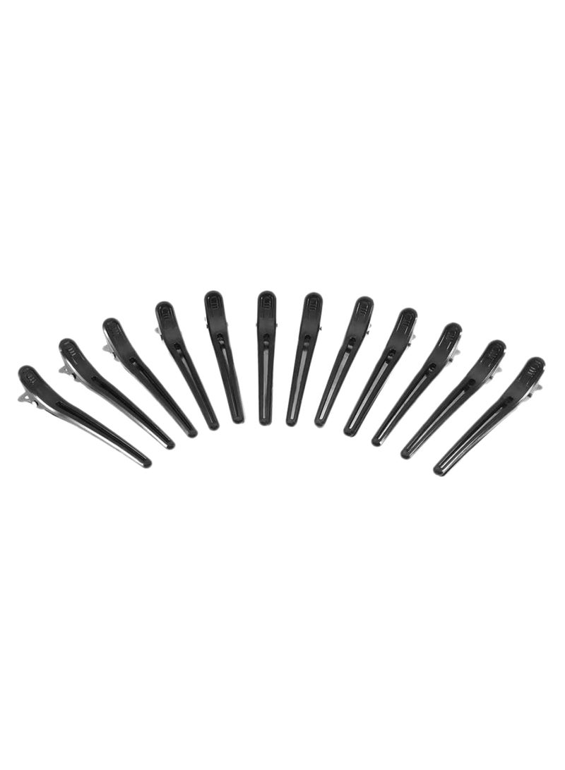 12-Piece Hairdressing Sectioning Hair Clip Set Black 10cm