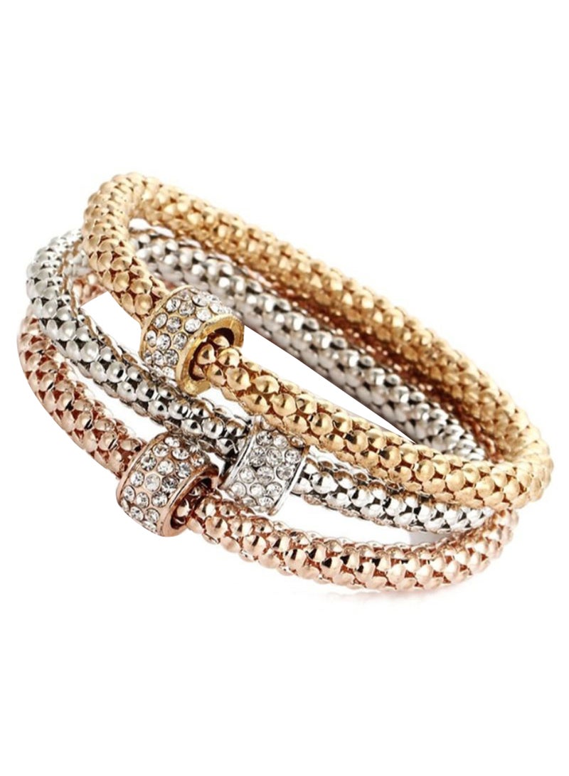 3-Piece Rhinestone Round Ring Exquisite Bracelet Set 