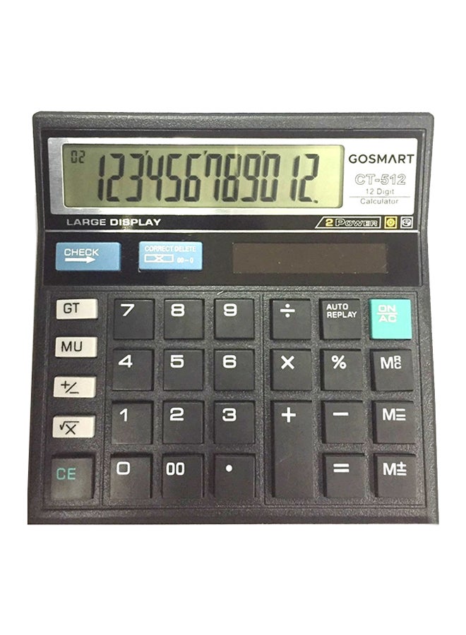 GOSMART - CT-512 Twelve Digit Calculator Black - Image 1
