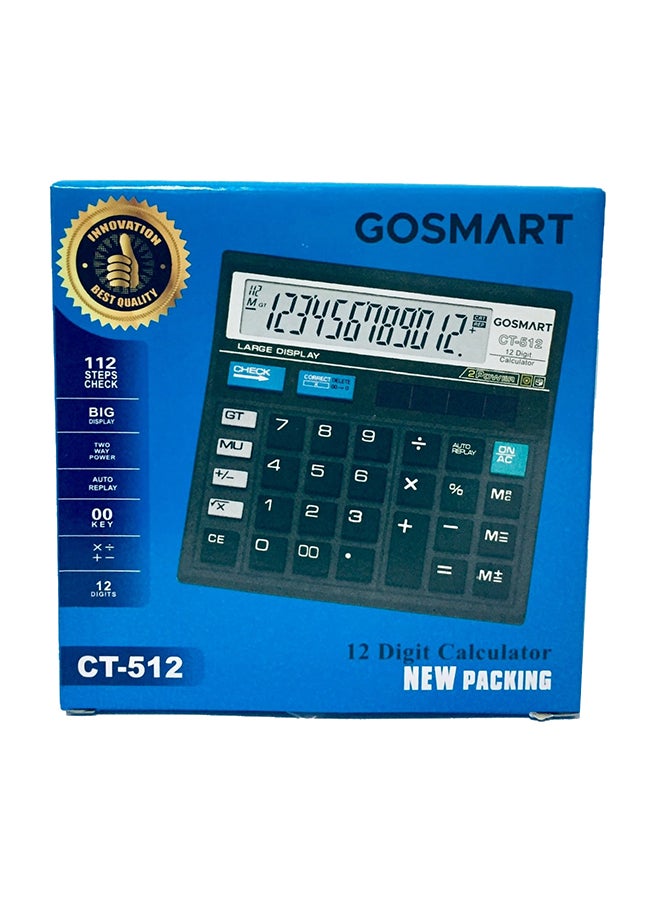 GOSMART - CT-512 Twelve Digit Calculator Black - Image 1