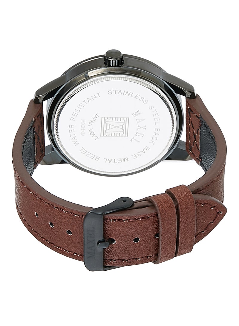 men Leather Analog Wrist Watch MX014B - 40 mm - Brown