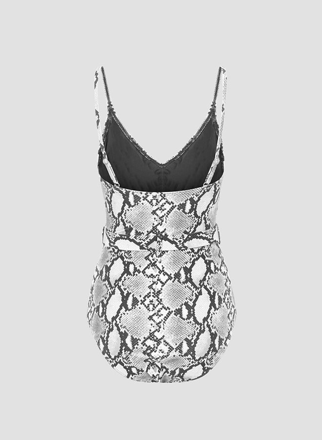 NEW LOOK - Belted Snakeskin Print Swimsuit Black Pattern - Image 1