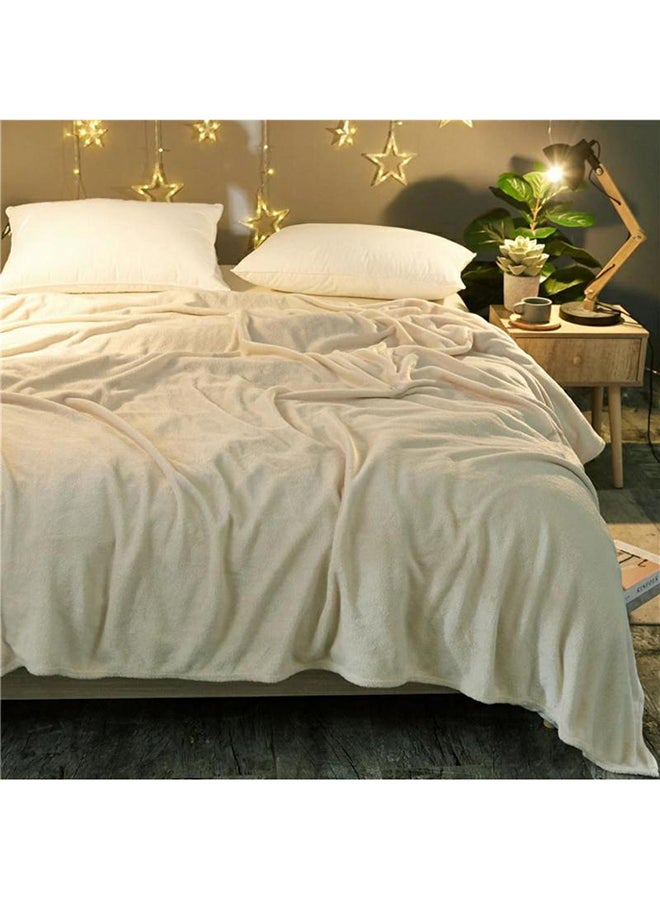 Fabienne - Premium Quality Long Lasting Super Soft Easy Care Foldable Light Weight Washable Fluffier Silky Plain Microfiber King Size Bed Blanket Flannel Off White - Image 1
