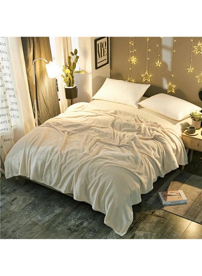 Fabienne - Premium Quality Long Lasting Super Soft Easy Care Foldable Light Weight Washable Fluffier Silky Plain Microfiber King Size Bed Blanket Flannel Off White - Image 1