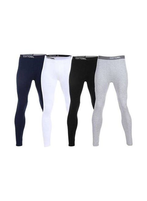4-Piece Solid Long Underwear Set Multicolour