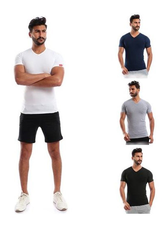COTTONIL 4-Piece V Neck T-Shirt Set Multicolour  - Image 1
