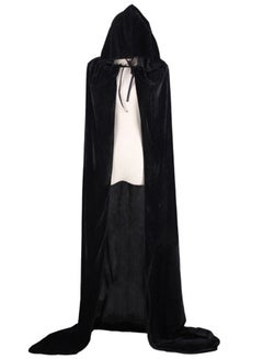 Hooded Velvet Long Cape Black