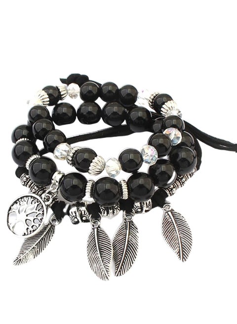 Beaded Multi-Layer Feather Design Charm Bracelet