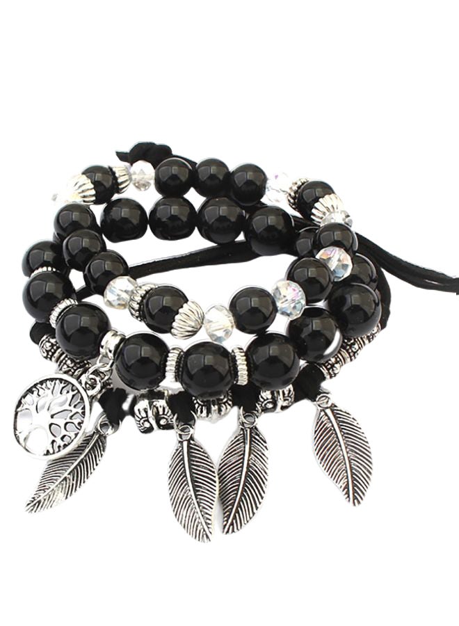 Beaded Multi-Layer Feather Design Charm Bracelet