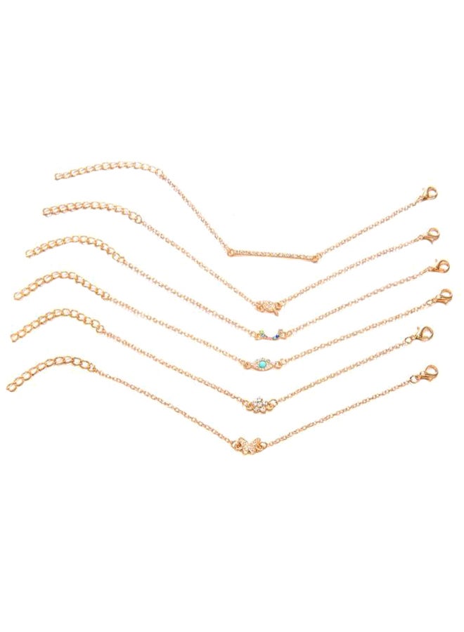 طقم أساور أنيق من المعدن ومرصع بحجر الراين، 6 قطع