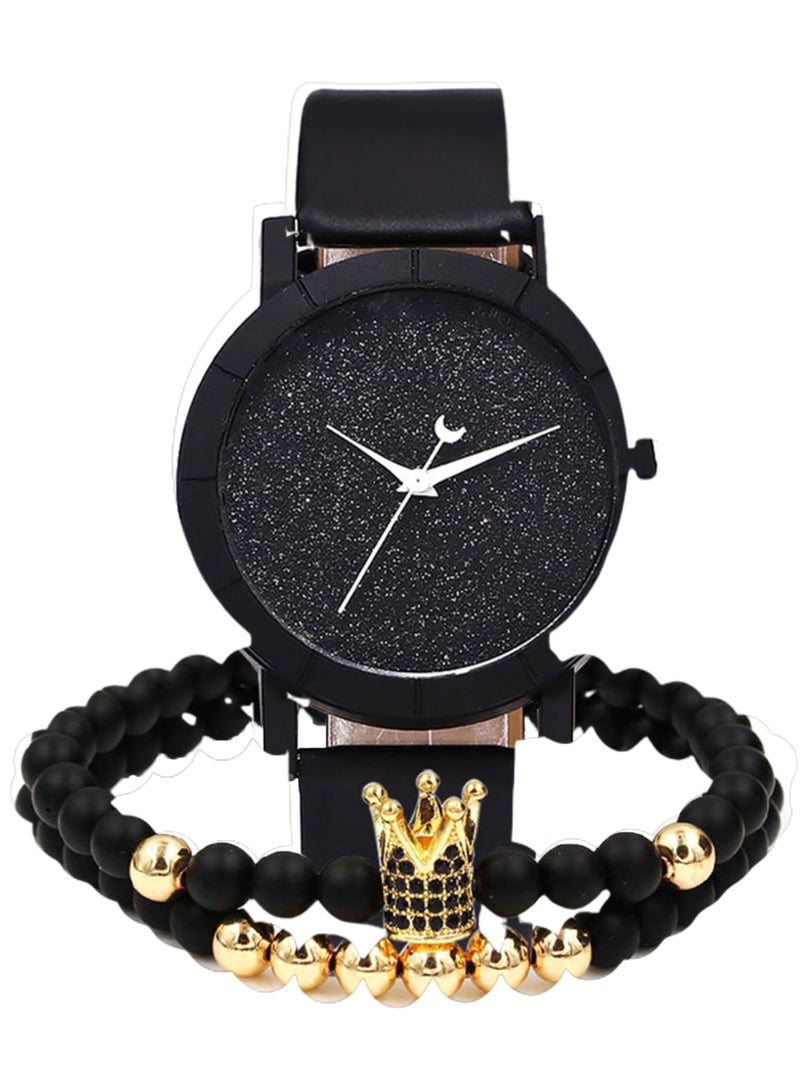 Generic - women 3-Piece Round Dial Analog Watch With Beaded Bracelet Set 173 - Image 1