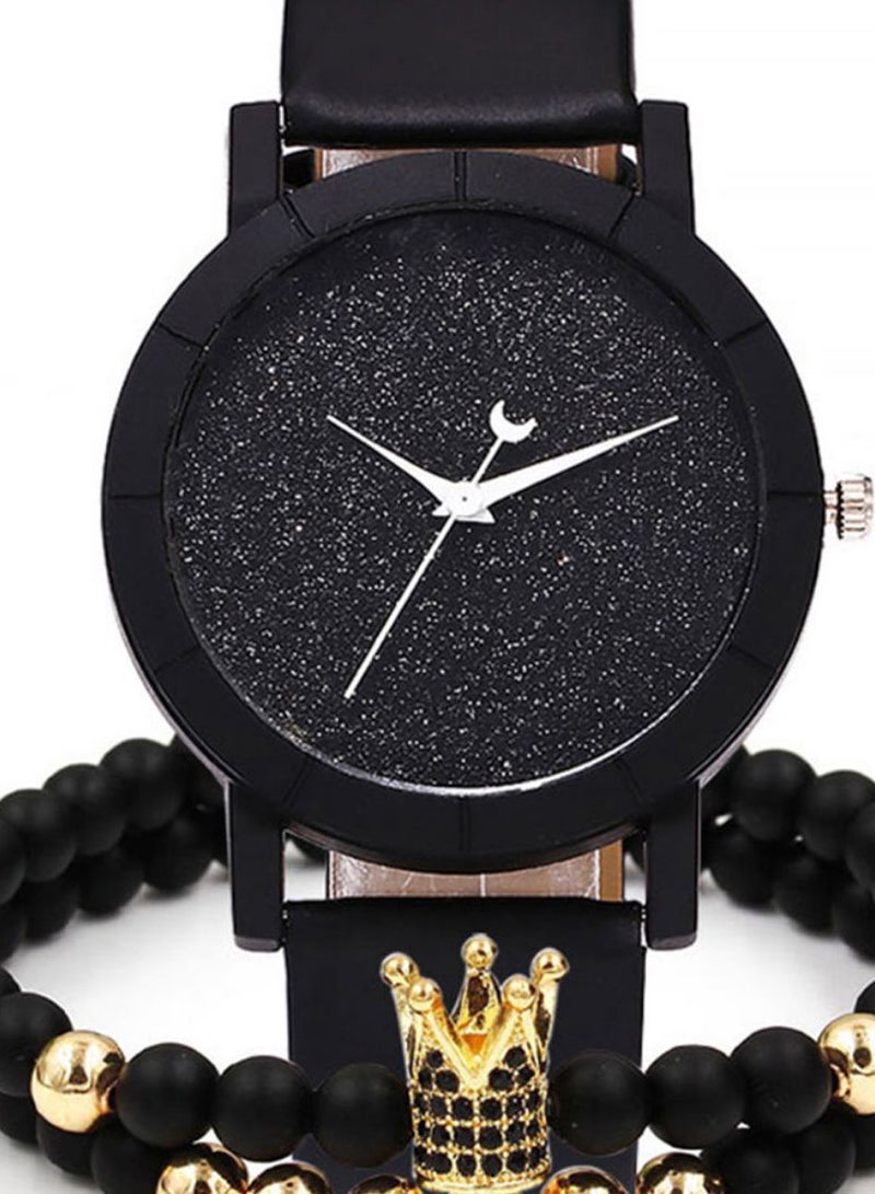 Generic - women 3-Piece Round Dial Analog Watch With Beaded Bracelet Set 173 - Image 1