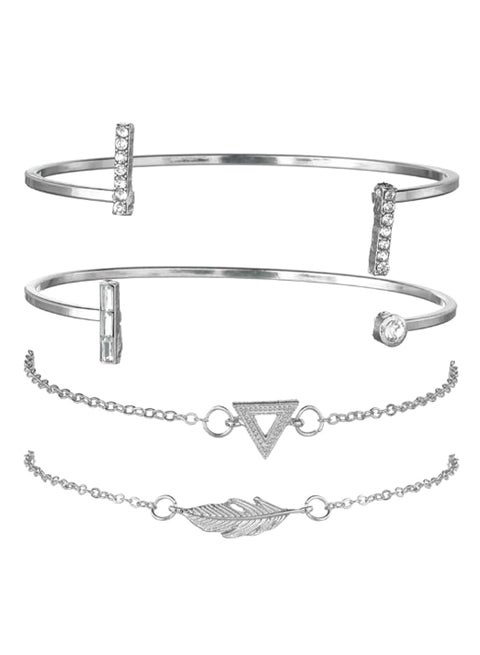 4-Piece Open Geometric Pattern Bracelet Set