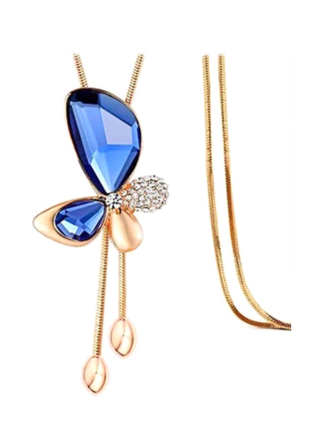 Generic Ladylike Rhinestone Inlaid Butterfly Sweater Chain Necklace 