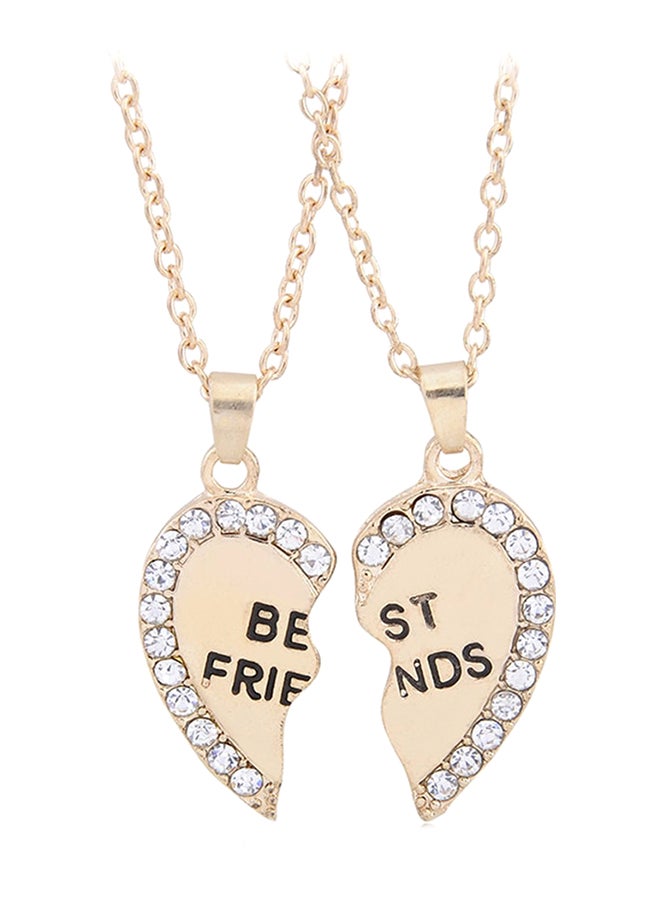 2-Piece Letter Pattern Rhinestone Inlaid Heart Shaped Pendant Necklace Set