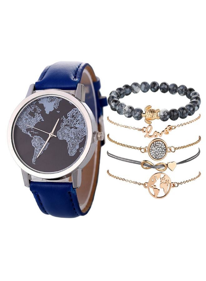Women's 6-Piece Retro Map Leather Analog Watch And Bracelet Set NSSB037000225  - Image 1
