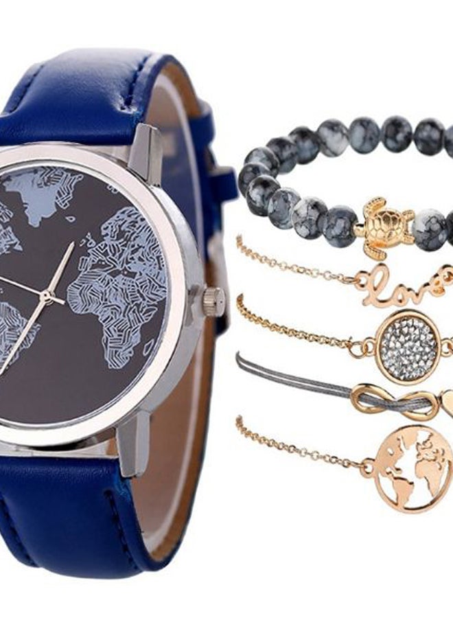 Women's 6-Piece Retro Map Leather Analog Watch And Bracelet Set NSSB037000225  - Image 2