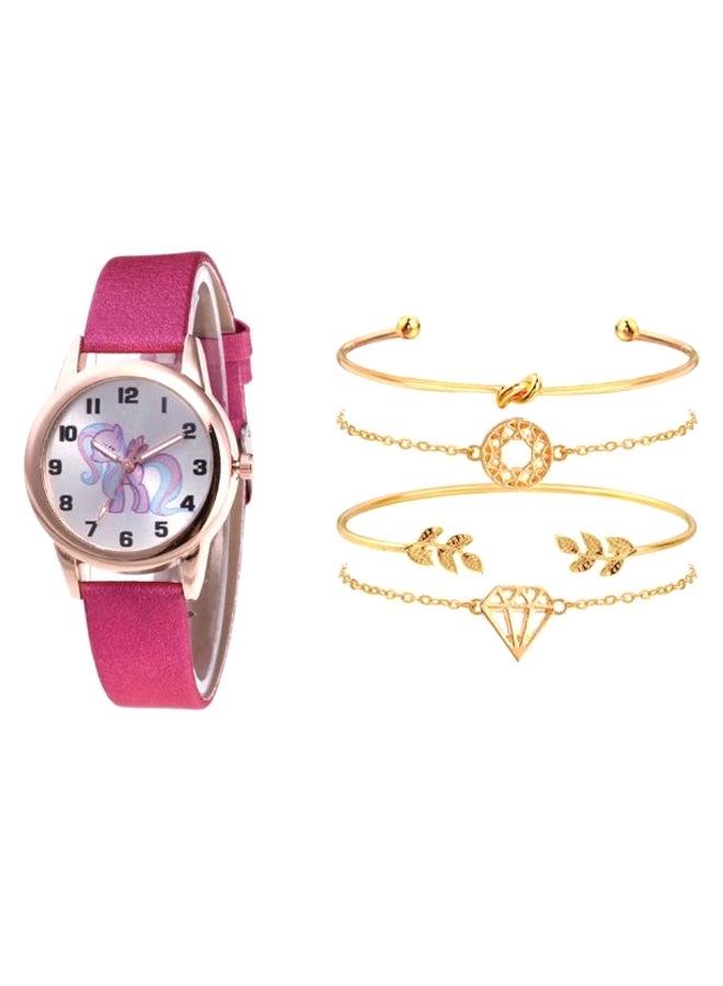 Women's 5-Piece Round Dial Analog Watch And Bracelet Set 2249 - Image 1