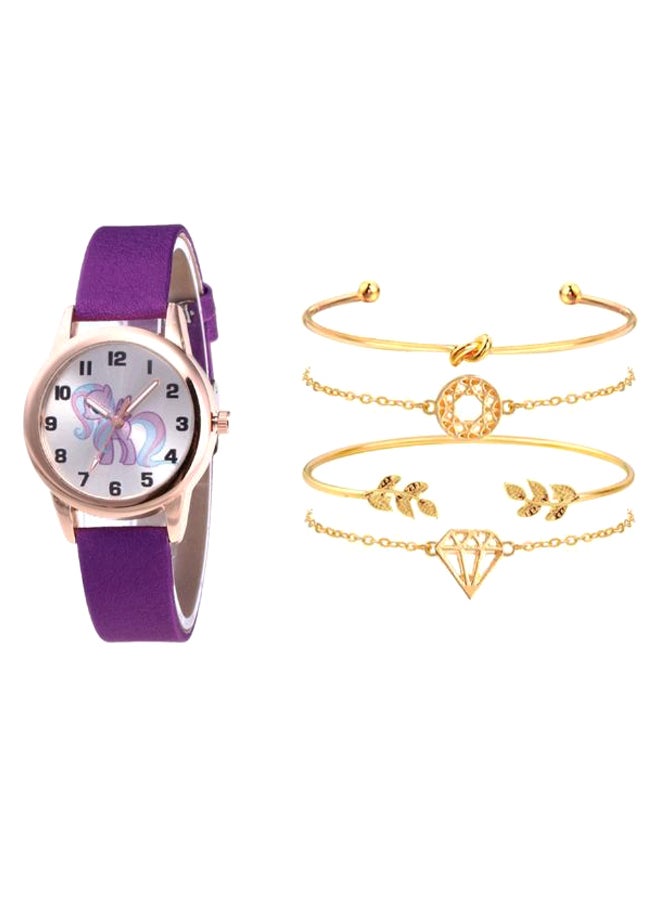 Generic - women 5-Piece Round Dial Analog Watch And Bracelet Set 2247 - Image 1