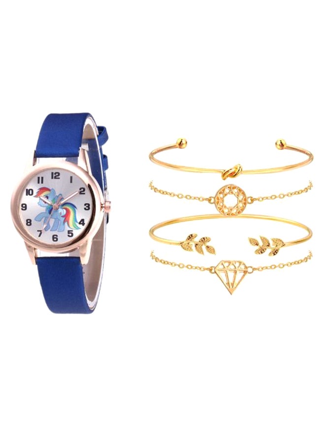 Generic - women 5-Piece Unicorn Printed Analog Watch And Bracelet Set 2255 - Image 1