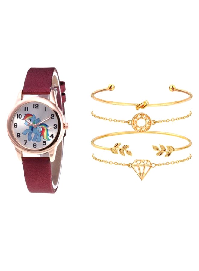 Generic - women 5-Piece Unicorn Printed Analog Watch And Bracelet Set 2261 - Image 1