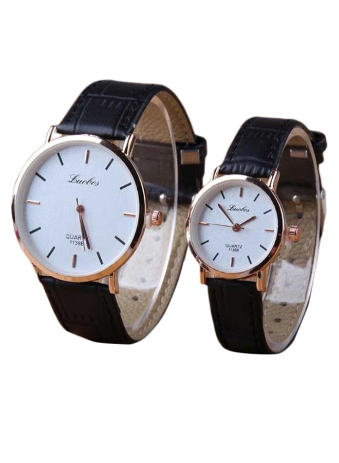 LUOBOS Women's 2-Piece Classic Round Dial Analog Watch Set For Couple 2372 - Image 1