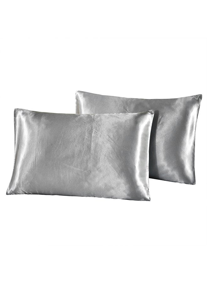 طقم وسادات مقاس كوين مكون من قطعتين بوليستر رمادي 20x30بوصة  - Image 1